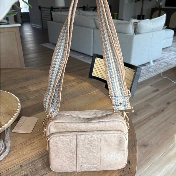 Pom Pom London Original Crossbody Bag Purse Stone Beige NEW - Picture 6 of 16